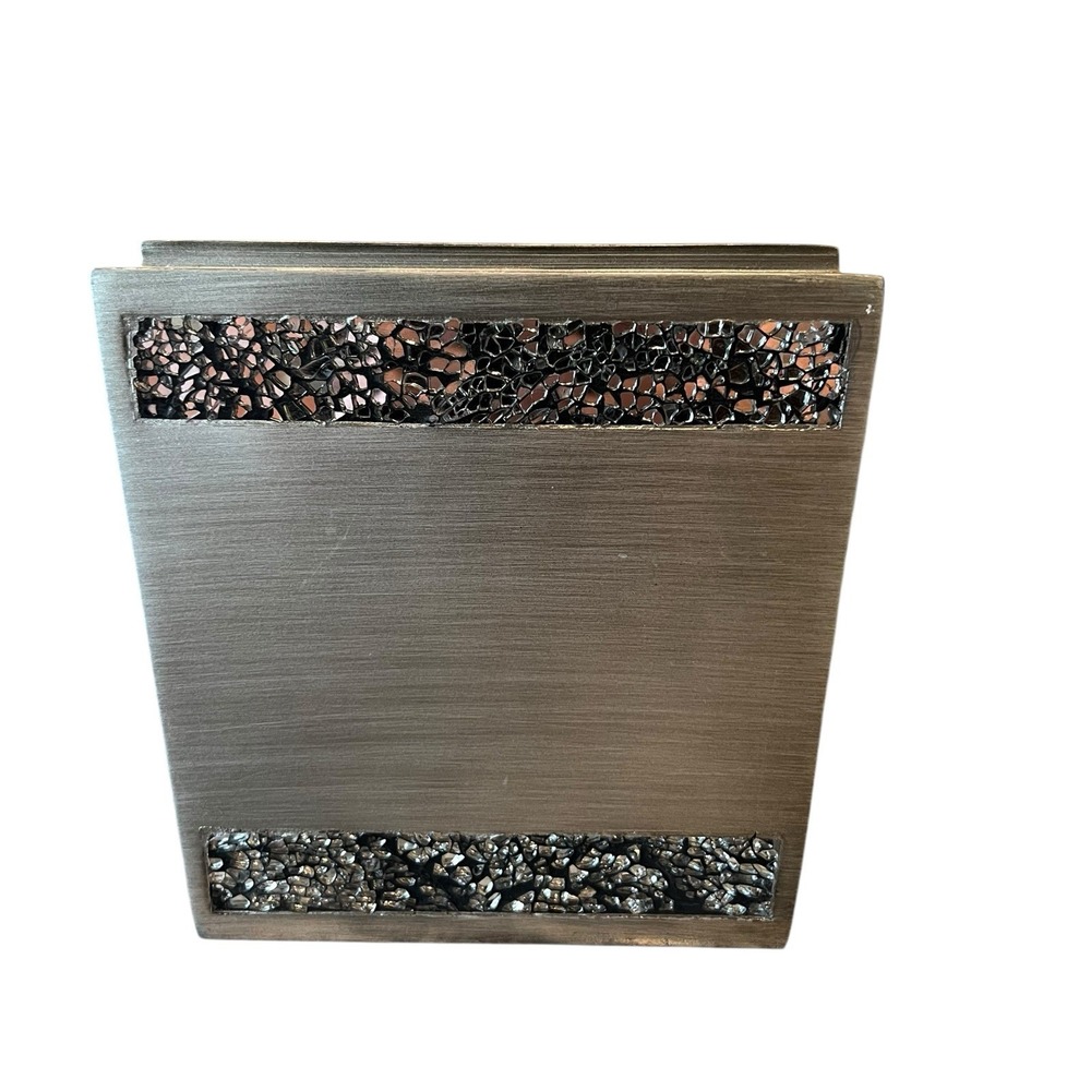Pewter Tissue Box Cover India Ink Crushed Diamond Rhinestone Accent Omni Decor